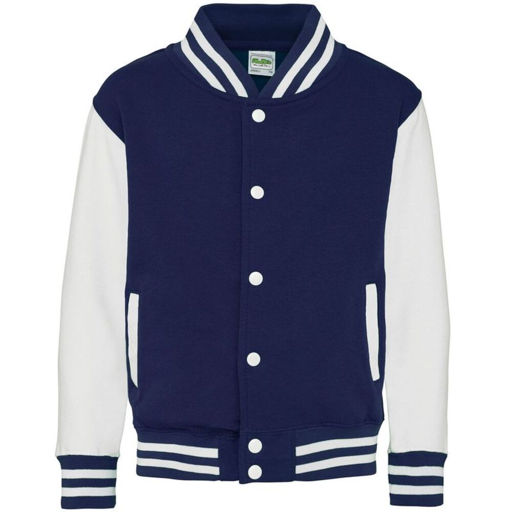 Awdis Childrens/Kids Varsity Jacket / Oxford Navy/White